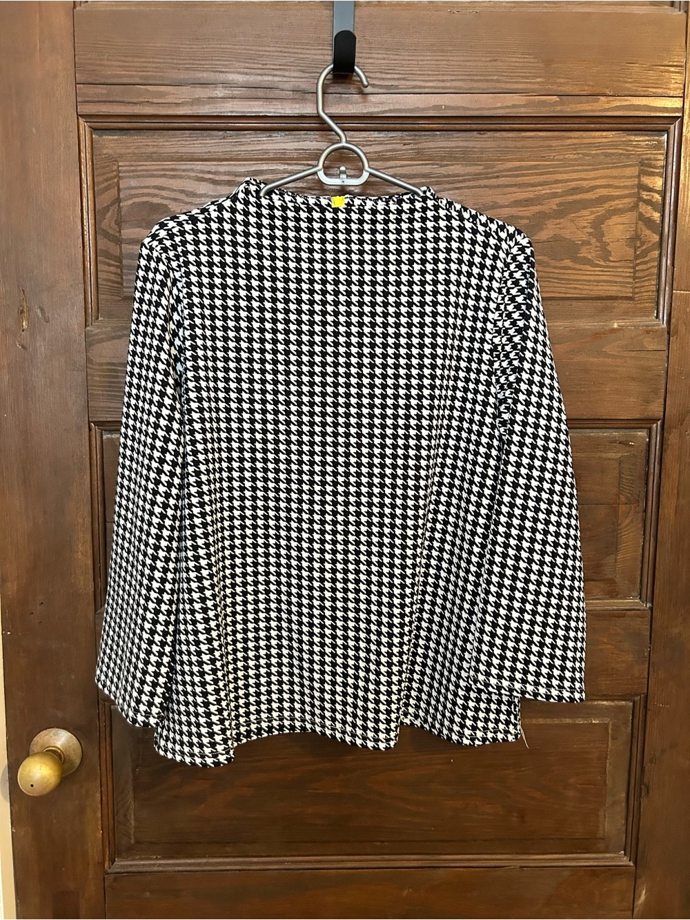 MELLODAY Black and White Houndstooth Long Sleeve Blouse